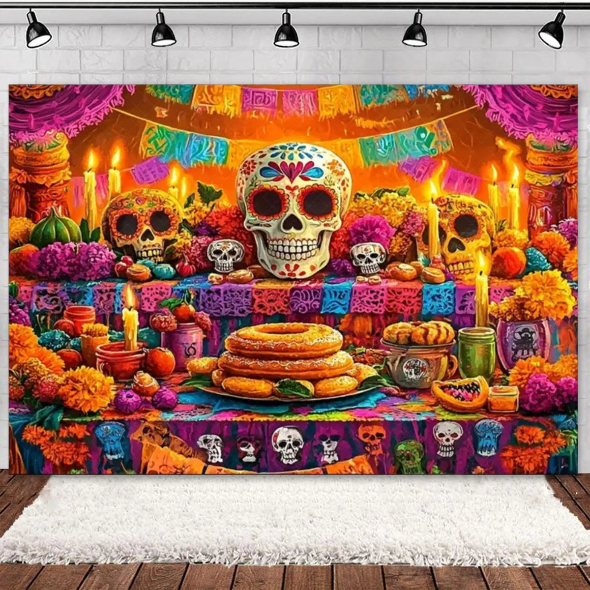 Day of the Dead Skeleton & Floral Backdrop for Party Photo Booth