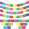 A colorful banner of decorative felt flags in various colors and patterns for party decorations