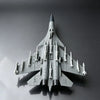 A model of a J-15 fighter jet built from building blocks, shown in a top-down view against a gray background.