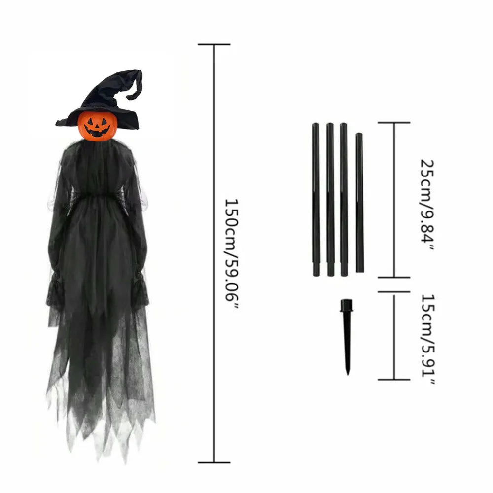A black witch decoration set featuring a Halloween-themed face and several light-up items.