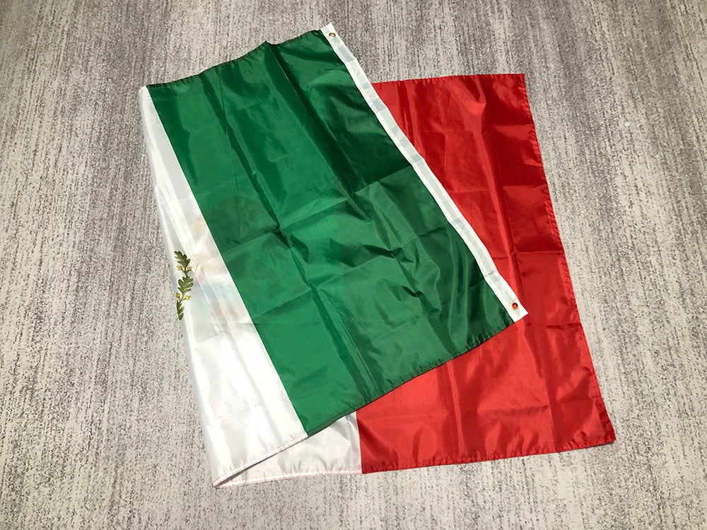 A folded banner displaying the green, white, and red colors of the Mexican flag.