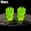 Ten glow-in-the-dark lime green cartoon kitty duck resin charms for DIY jewelry
