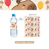 A bottle of water next to a sheet of stickers featuring cute capybara characters for birthday party decorations.