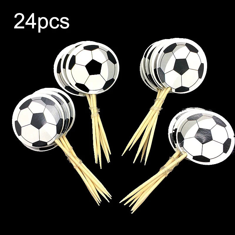 24 Stück Fußball-Themen-Cupcake-Topper und Partyzubehör