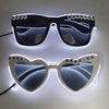 Pair of light up EL wire party sunglasses with 'JUST MARRIED' text on the lenses