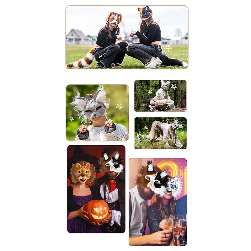A collection of DIY paintable masks featuring foxes and cats, including animal-themed costumes and craft kits.