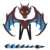 A dark brown dragon costume featuring large blue bat-like wings and a matching tail.
