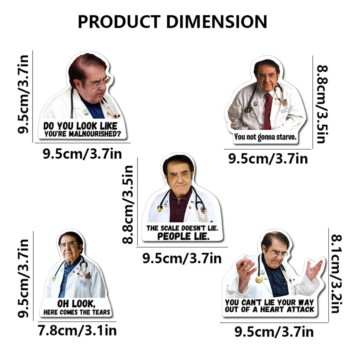 A set of funny doctor's guidelines fridge magnets featuring various doctors with humorous advice.