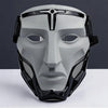 A gray and black tactical warden cosplay mask with a futuristic design.