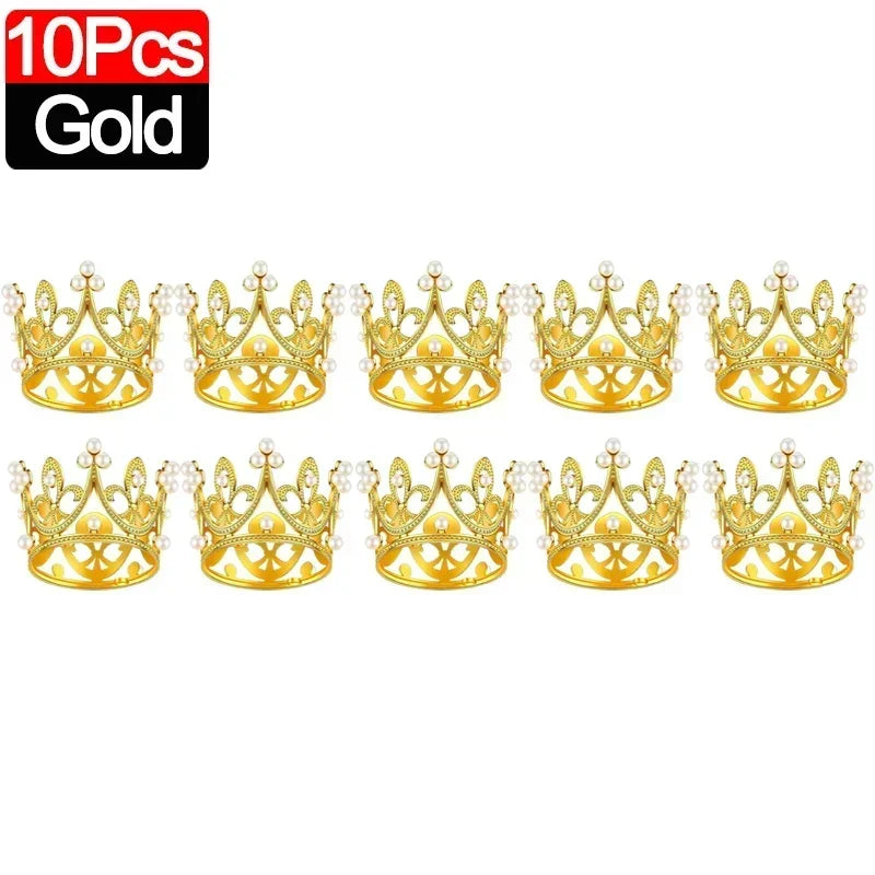 Ten pieces of gold crown cake topper decorations