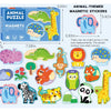 An animal-themed magnetic sticker puzzle set featuring various animals like elephants, giraffes, and lions.