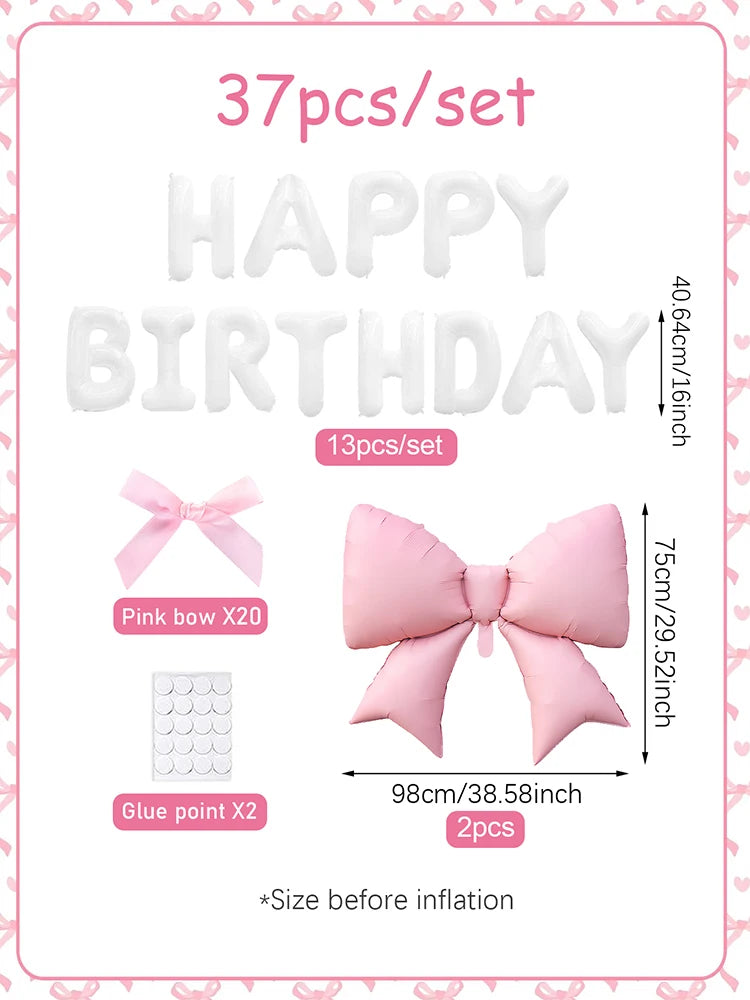 A set of 37 happy birthday balloons and glue points for a princess birthday banner decoration.