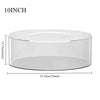 A clear acrylic cake display stand with a 10-inch diameter and 1.15-inch height.
