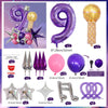 A set of purple and gold balloons including a number 9, star shapes, and decorative elements for celebration
