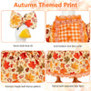 Autumn themed print fall porch goose dress featuring maple leaf patterns and lace details