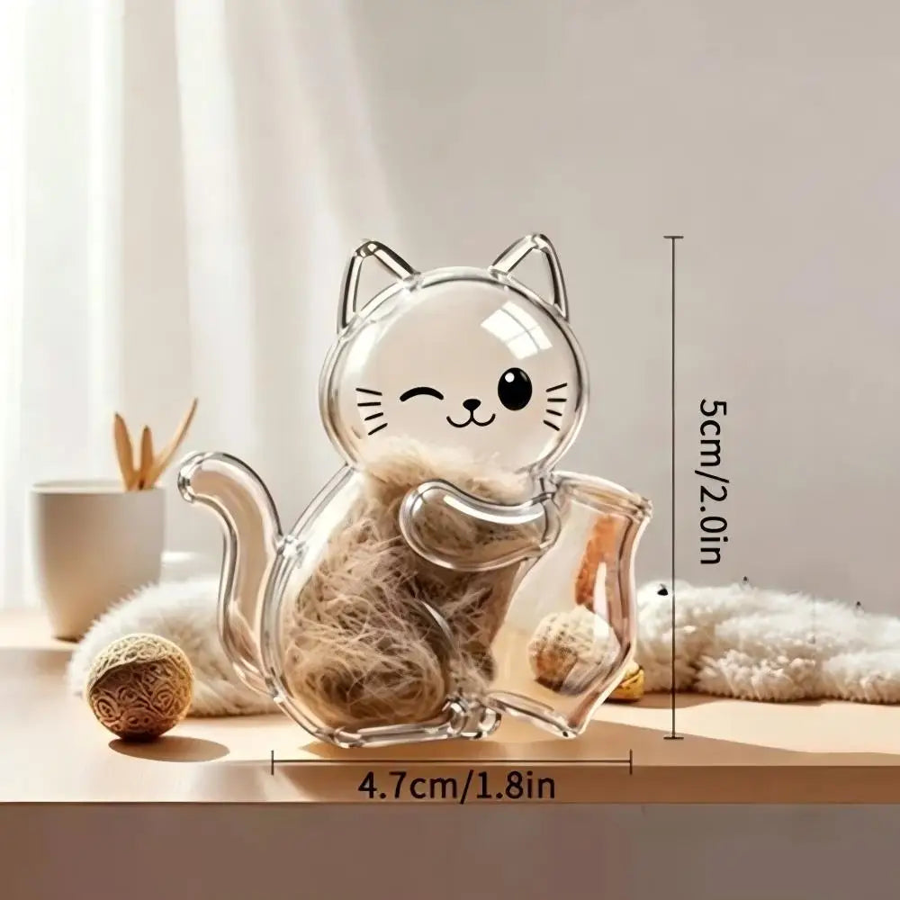 A clear capsule cat keepsake magnet shaped like a sitting kitten with wispy texture.