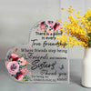 Placa de acrílico transparente con diseños florales y el texto 'Hay un punto en cada verdadera amistad donde los amigos dejan