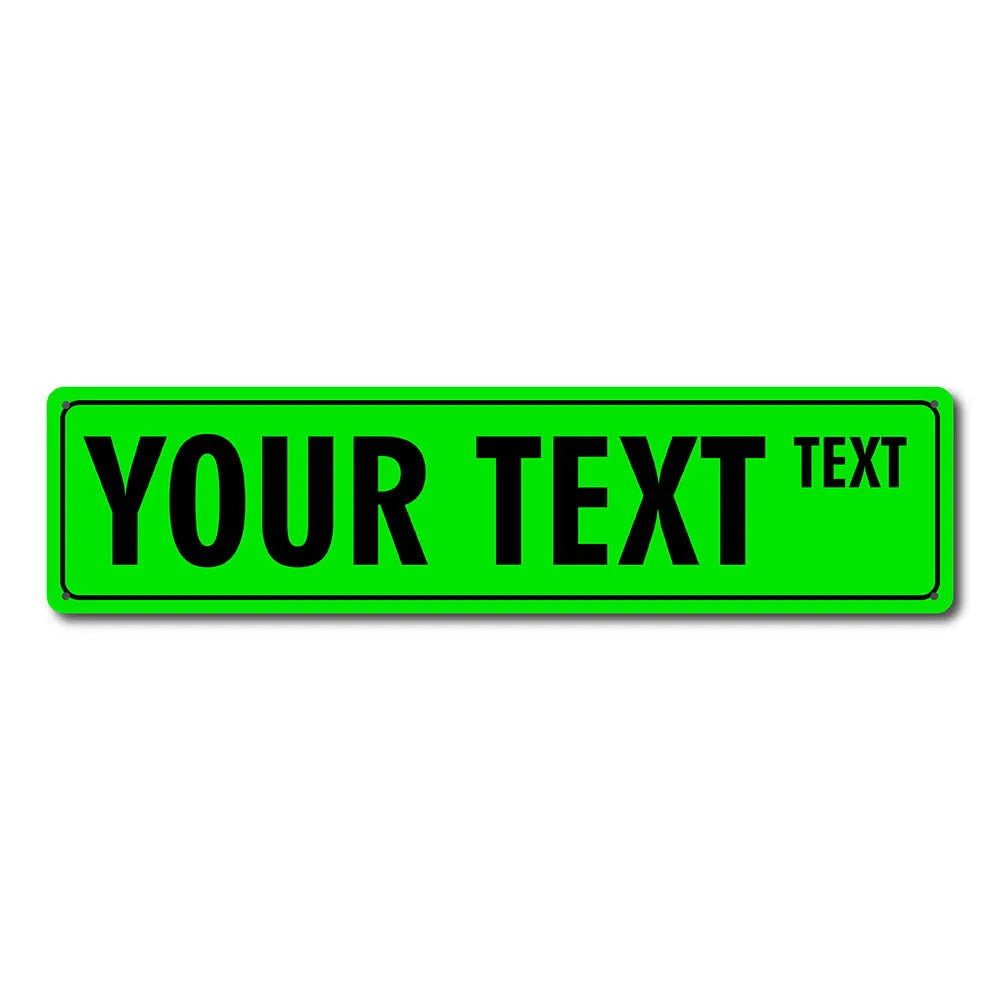 A bright green rectangular sign with the text YOUR TEXT TEXT.