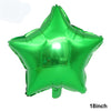 A shiny green foil star balloon with a heart shape, measuring 18 inches.
