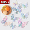 48 pieces of decorative 3D butterfly wall stickers in various iridescent colors and shades