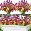 A large bouquet of mixed artificial flowers in vibrant pink, purple, yellow, and red colors.