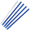 A set of blue reusable borosilicate glass straws with cleaning brushes.