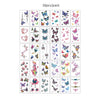 A grid of 30 sheets of realistic black butterfly temporary tattoos in various colors and designs.