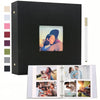 A black linen 3-ring scrapbook album with a photo insert featuring a woman's portrait.