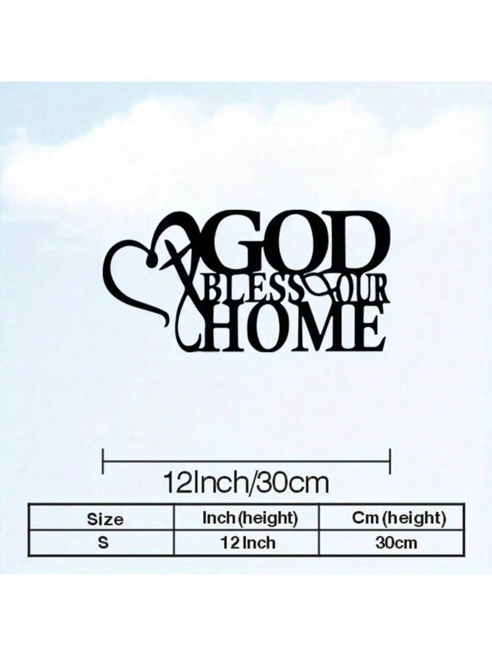 Black metal wall decor featuring the text GOD BLESS YOUR HOME in a stylized script font