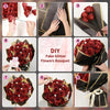 DIY fake glitter red roses bouquet set with gold wrapping and greenery