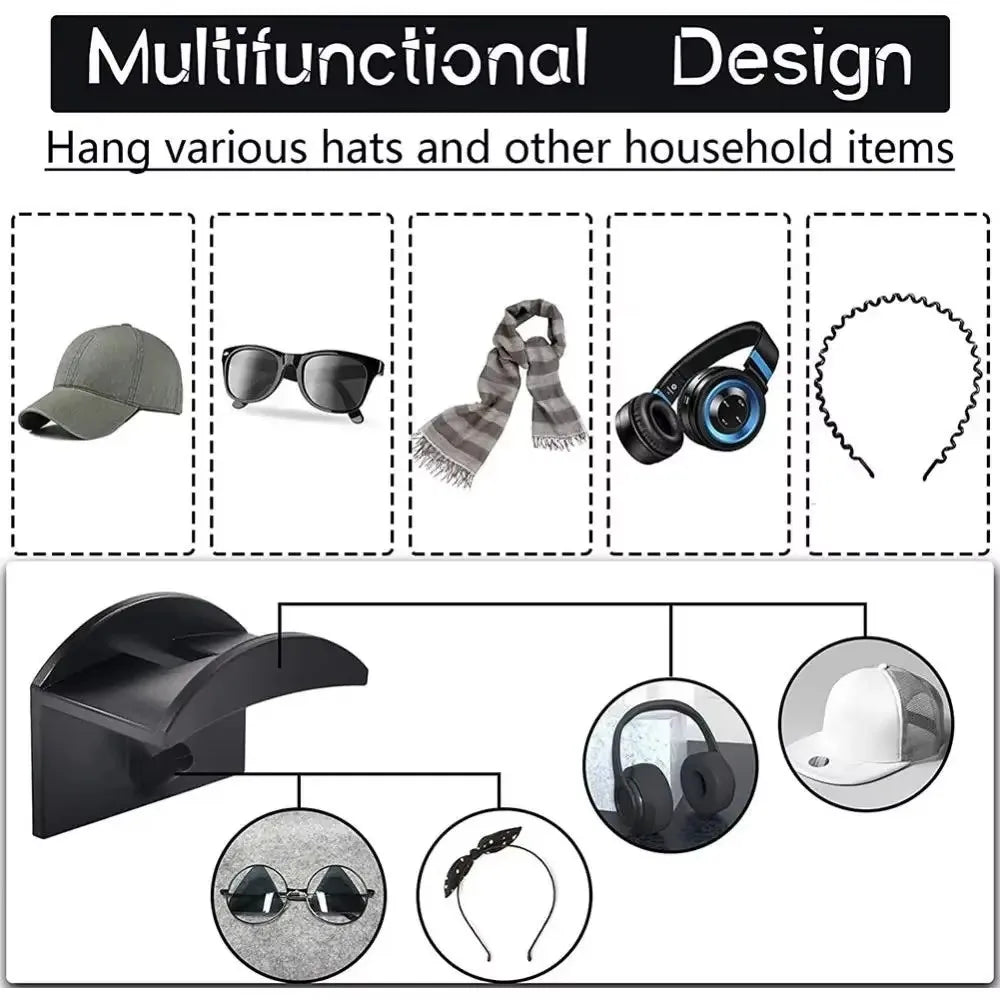 A set of multifunctional design hat hooks and household items for hanging various hats and items on a wall.