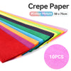 A stack of ten colored crepe papers in various shades, showing the texture and vibrant colors.