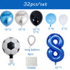 A set of 32 football number balloons including various sizes and shapes like spheres, hearts, and an eight balloon.