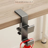 A close-up of a sturdy metal desk hook with a red handle, designed for load-bearing capacity.