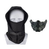 Black tactical silicone half-face mask displayed on a mannequin head.