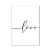 Black line art script spelling the word love on a white background