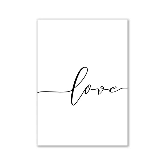 Black line art script spelling the word love on a white background