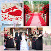 A collage featuring romantic heart-shaped petals and a couple in wedding attire surrounded by red flowers.