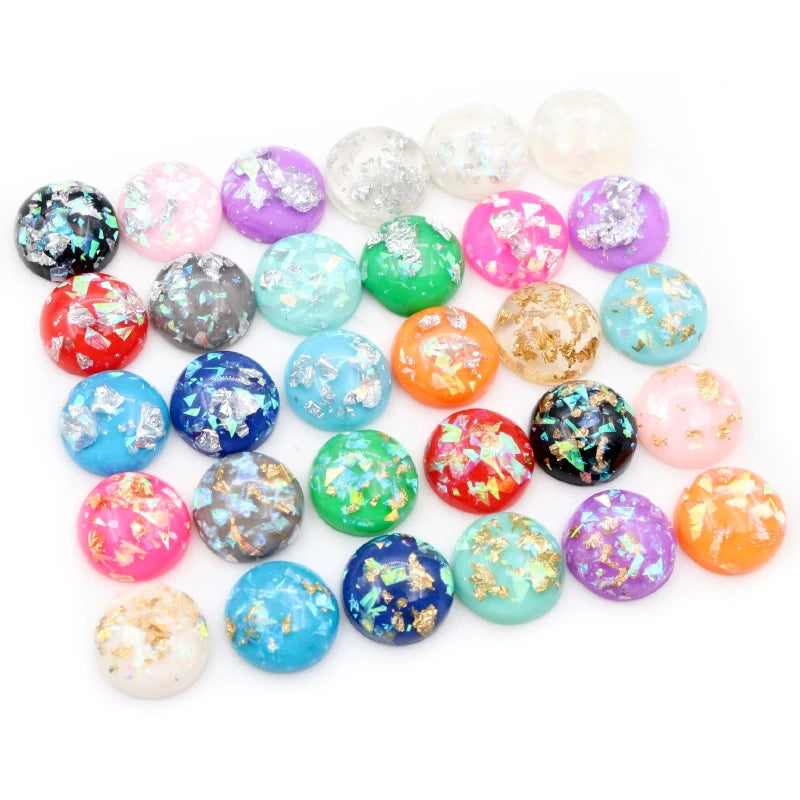 Mixed Color Resin Cabochons with Metal Foil Backing for Jewelry Making