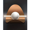 Modern geometric canvas wall art featuring a bronze-colored, curved shape with a white sphere and horizontal bar.