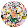 A circular arrangement of 50 funny meme graffiti stickers featuring various animal characters and text.