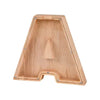 A light wood alphabet shaped piggy bank coin box for kids.