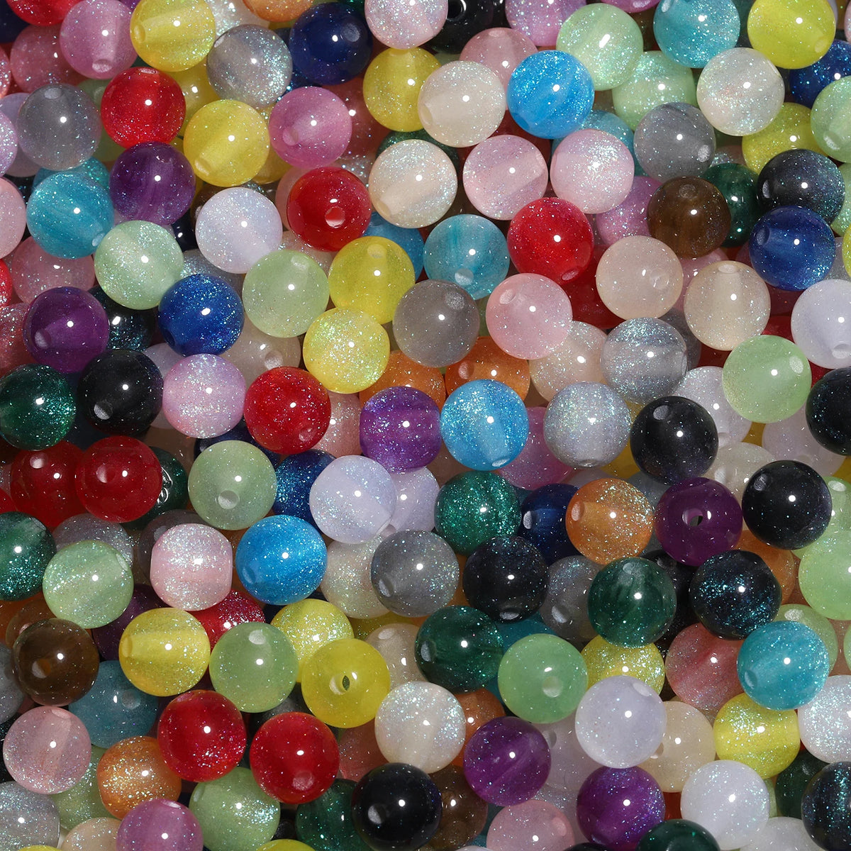 8mm Multicolor Glitter Resin Beads - 50 Pack for Jewelry Making