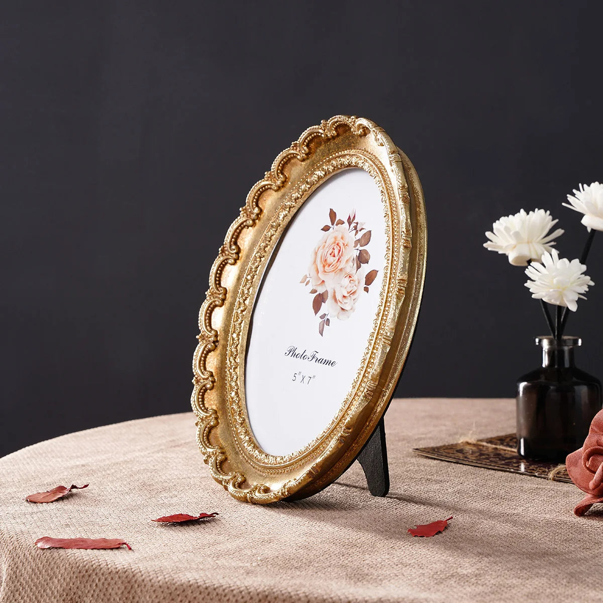 Vintage Resin Photo Frame with Golden Ornamental Details
