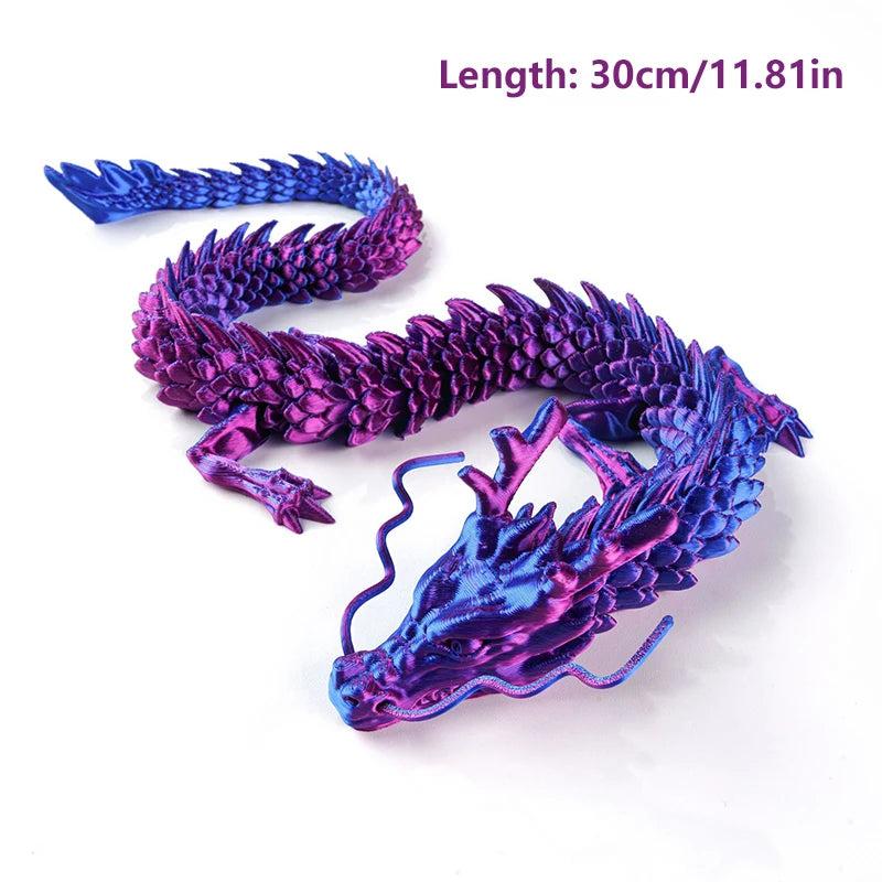 A flexible, color-changing dragon figurine with purple and blue scales shown in a winding pose.