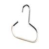 A silver circle ring hat hanger with a curved hook design.