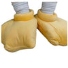 A pair of yellow cozy hooded lounge robes with white ties.