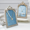 European-Style Velvet Jewelry Display Stand with Silver-Plated Floral Detail