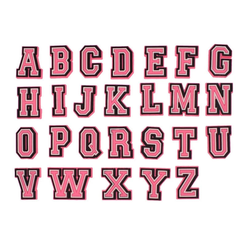 Charms alphabets A to Z for Crocs in pink and black