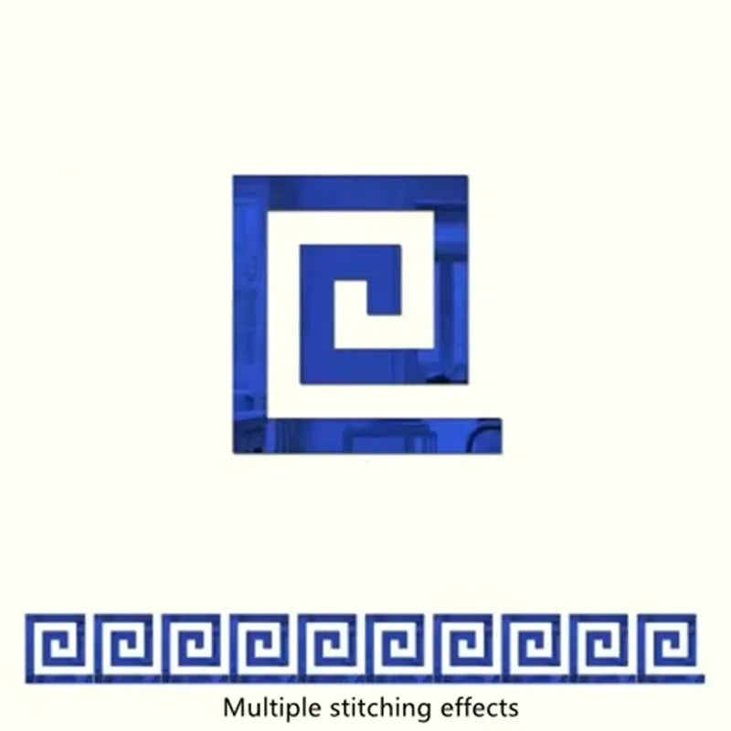 Blue self-adhesive 3D acrylic mirror wall stickers featuring decorative edge and corner trim.